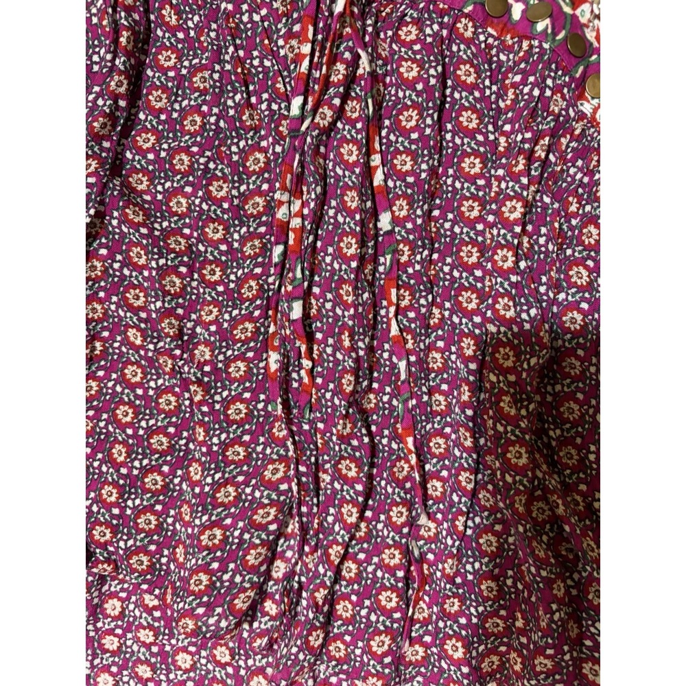 FREE PEOPLE Women Multicolor Long Flare Sleeve Boho Peasant Style Blouse Sz L - Picture 5 of 15